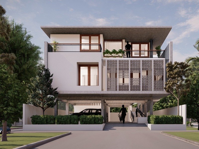 Modern commercial glass office facade